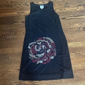 Elegant Black Dress with Floral Design NWOT
